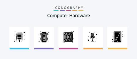 paquete de iconos de glifo 5 de hardware de computadora que incluye tableta. hablar. computadora. grabadora. micrófono. diseño de iconos creativos vector