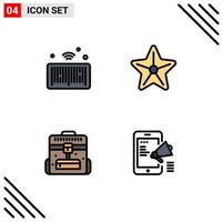 Pack of 4 Modern Filledline Flat Colors Signs and Symbols for Web Print Media such as barcode business things star travel Editable Vector Design Elements