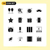 User Interface Pack of 16 Basic Solid Glyphs of media men astronomy male hipster Editable Vector Design Elements