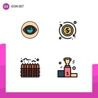 4 Universal Filledline Flat Colors Set for Web and Mobile Applications vision heating reality money boundary Editable Vector Design Elements