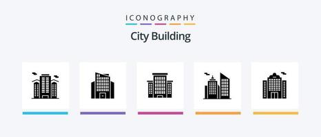 City Building Glyph 5 Icon Pack Including . building. building. apartment. business. Creative Icons Design vector