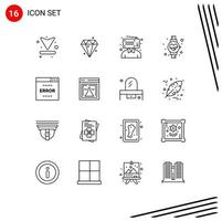 Mobile Interface Outline Set of 16 Pictograms of optimization error blogger heart beat diet Editable Vector Design Elements