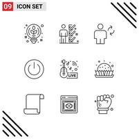 Set of 9 Vector Outlines on Grid for environment ecology man eco sync Editable Vector Design Elements