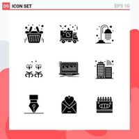 9 Thematic Vector Solid Glyphs and Editable Symbols of index data water mom jewel Editable Vector Design Elements