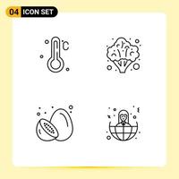 4 iconos creativos signos y símbolos modernos de temperatura saludable brócoli vegetales frutas de verano elementos de diseño vectorial editables vector