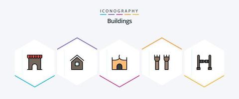 Buildings 25 FilledLine icon pack including . fence. shack. entrance. fortress vector