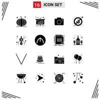 16 Universal Solid Glyphs Set for Web and Mobile Applications calculate place sales no camera Editable Vector Design Elements