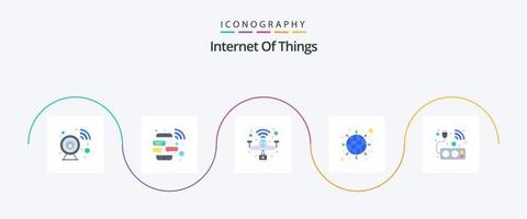 Internet Of Things Flat 5 Icon Pack Including plug. world. smart. internet. smart vector