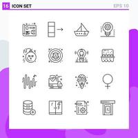 Set of 16 Modern UI Icons Symbols Signs for halloween robotics ship light bulb artificial intelligence Editable Vector Design Elements