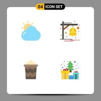 Pack of 4 Modern Flat Icons Signs and Symbols for Web Print Media such as cloud bucket sun notification vacation Editable Vector Design Elements