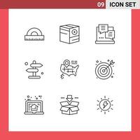 Group of 9 Modern Outlines Set for location navigation plus direction web Editable Vector Design Elements