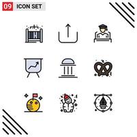 Set of 9 Modern UI Icons Symbols Signs for food column graduation building architecture Editable Vector Design Elements