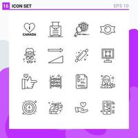 16 User Interface Outline Pack of modern Signs and Symbols of fathers brim magnifier avatar candy Editable Vector Design Elements