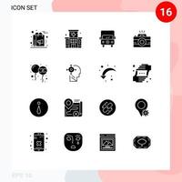 Set of 16 Modern UI Icons Symbols Signs for balloon photo building image van Editable Vector Design Elements