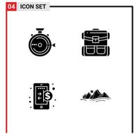 Group of 4 Modern Solid Glyphs Set for launch hiking release backpack economy Editable Vector Design Elements