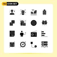 Set of 16 Commercial Solid Glyphs pack for casino handbag tree luggage truck Editable Vector Design Elements