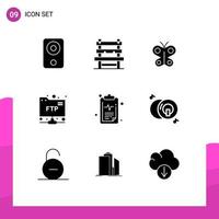 Pack of 9 creative Solid Glyphs of health ftp waiting folder spring Editable Vector Design Elements