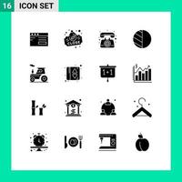 Group of 16 Modern Solid Glyphs Set for transport car communication shadow editing Editable Vector Design Elements