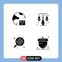 Modern Set of 4 Solid Glyphs Pictograph of app camping global life pan Editable Vector Design Elements