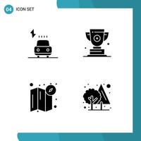 Group of 4 Solid Glyphs Signs and Symbols for car compass power award map Editable Vector Design Elements