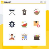 9 User Interface Flat Color Pack of modern Signs and Symbols of food user store setting gear Editable Vector Design Elements