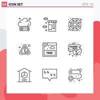 9 Universal Outline Signs Symbols of technology free chinese access attention Editable Vector Design Elements