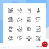 Mobile Interface Outline Set of 16 Pictograms of agriculture lab hut reaction chemical Editable Vector Design Elements