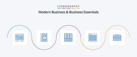 paquete de iconos azul 5 de negocios modernos y elementos esenciales de negocios que incluye base de datos. archivo. libro. archivos computadora portátil vector