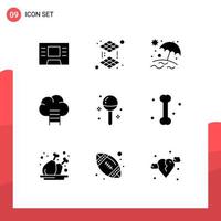 Pack of 9 creative Solid Glyphs of bone meal business lollipop drinks Editable Vector Design Elements