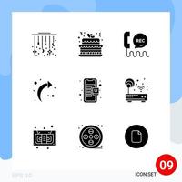 Pictogram Set of 9 Simple Solid Glyphs of bag back party arrow contact Editable Vector Design Elements