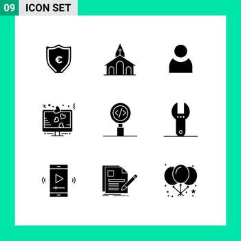 conjunto moderno de 9 pictogramas de glifos sólidos de código amor pascua pantalla lcd elementos de diseño vectorial editables vector