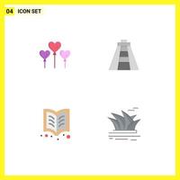 Pictogram Set of 4 Simple Flat Icons of heart reading chichen itza reading culture Editable Vector Design Elements