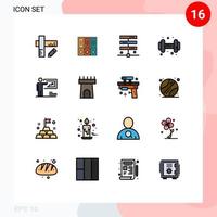 paquete de 16 signos y símbolos modernos de líneas rellenas de color plano para medios de impresión web, como carpetas de dumbell de solución, elementos de diseño de vectores creativos editables de servidor dum
