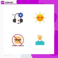 4 Universal Flat Icons Set for Web and Mobile Applications gear food ecology nature no Editable Vector Design Elements