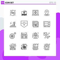 Pack of 16 Modern Outlines Signs and Symbols for Web Print Media such as control pad heart laptop pin map Editable Vector Design Elements