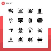 Modern Set of 16 Solid Glyphs Pictograph of tower buildings candle antenna school Editable Vector Design Elements
