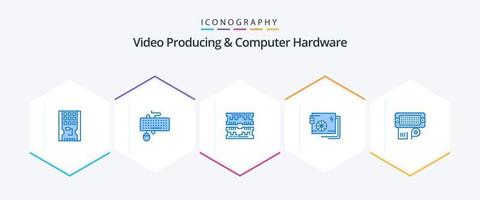 Paquete de 25 íconos azules de producción de video y hardware de computadora que incluye energía. computadora. ratón. C.A. computadora vector