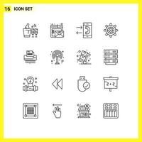 User Interface Pack of 16 Basic Outlines of confidential wheel call ship outgoing Editable Vector Design Elements