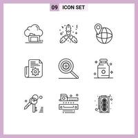 Set of 9 Commercial Outlines pack for search control global tools folder Editable Vector Design Elements