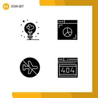 Pictogram Set of 4 Simple Solid Glyphs of bulb disabled valentine internet off Editable Vector Design Elements