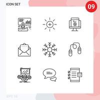 Pack of 9 Modern Outlines Signs and Symbols for Web Print Media such as snow cold payment mail website Editable Vector Design Elements