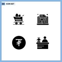 Pictogram Set of 4 Simple Solid Glyphs of cart currency shopping file concierge Editable Vector Design Elements