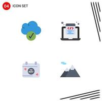 Pack of 4 Modern Flat Icons Signs and Symbols for Web Print Media such as cloud date coding programming camping Editable Vector Design Elements