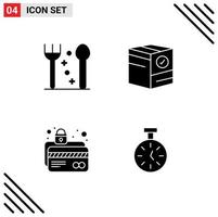 Set of 4 Commercial Solid Glyphs pack for cutlery card protection box e lock Editable Vector Design Elements