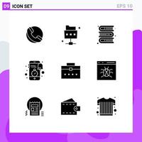 User Interface Pack of 9 Basic Solid Glyphs of interface worker bag library bag clock Editable Vector Design Elements