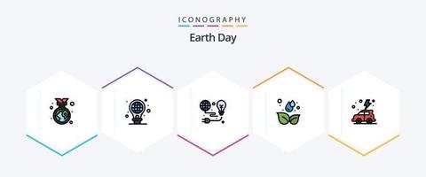 Earth Day 25 FilledLine icon pack including earth. droop. protection. green. bulb vector