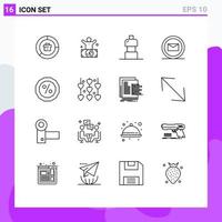 Mobile Interface Outline Set of 16 Pictograms of money e commerce person sms food Editable Vector Design Elements