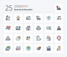 paquete de iconos rellenos de 25 líneas de negocios y educación, incluida la mano. computadora. compartir. lámpara. puesto de trabajo vector