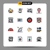 Flat Color Filled Line Pack of 16 Universal Symbols of control machine image coffee travel Editable Creative Vector Design Elements