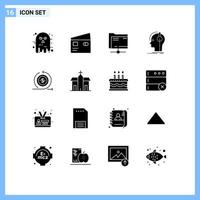 Set of 16 Commercial Solid Glyphs pack for producer headphones pay composer server Editable Vector Design Elements